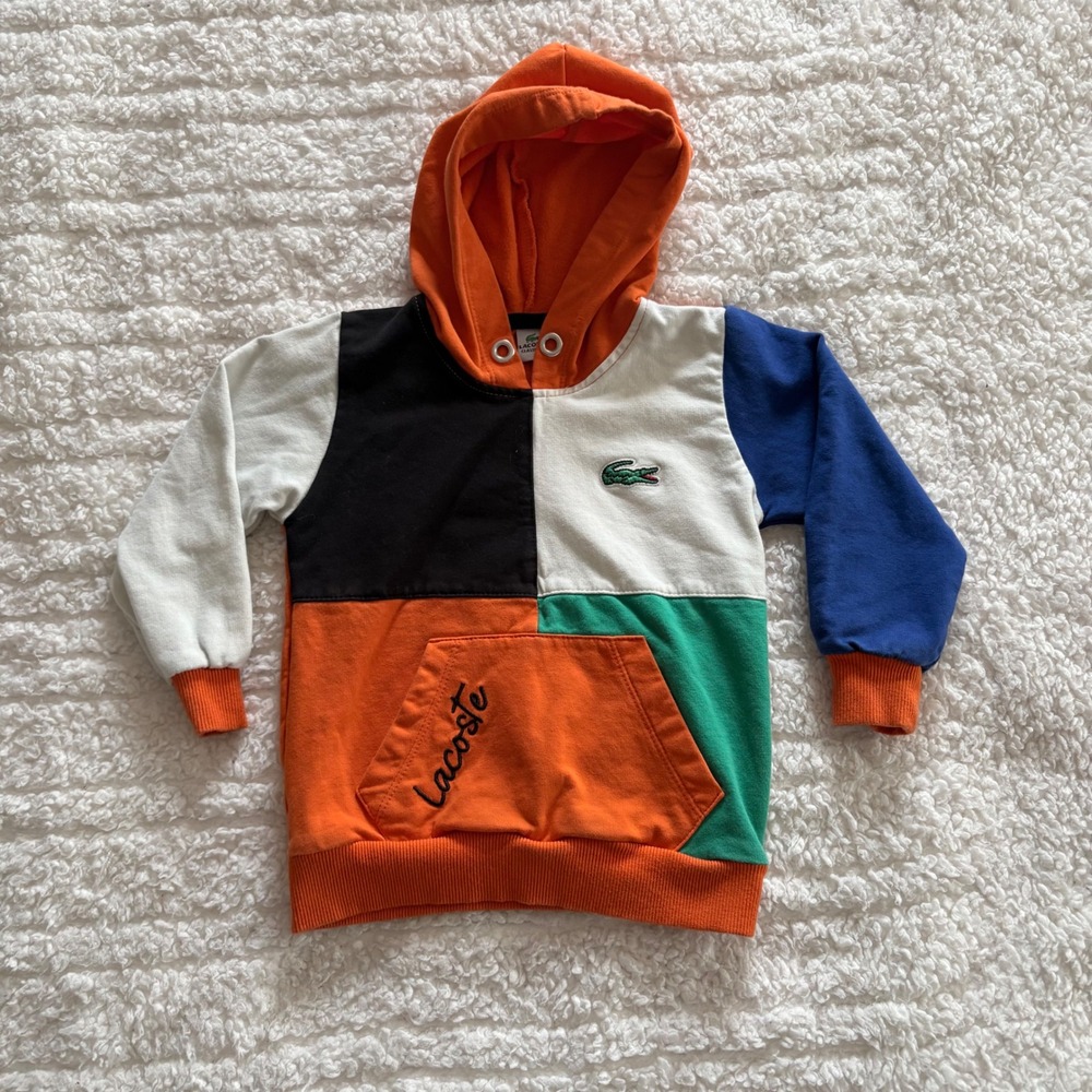 Lacoste‎ Kids Colorblock Hoodie Orange White Blue Green Classic Fit Size 4-5